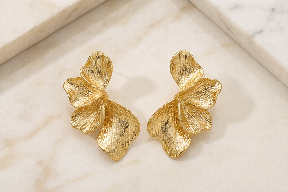 Textured Gold Flower Drop Earrings