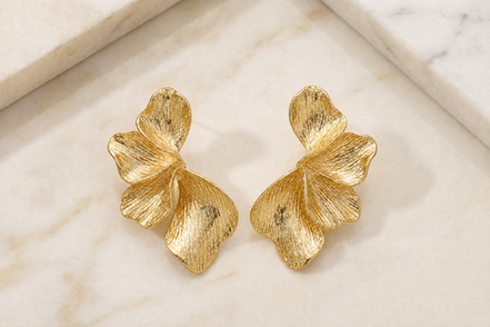 Textured Gold Flower Drop Earrings