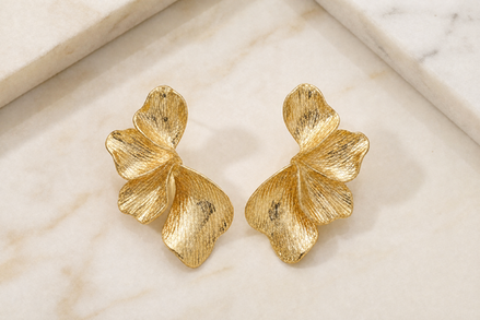 Textured Gold Flower Drop Earrings