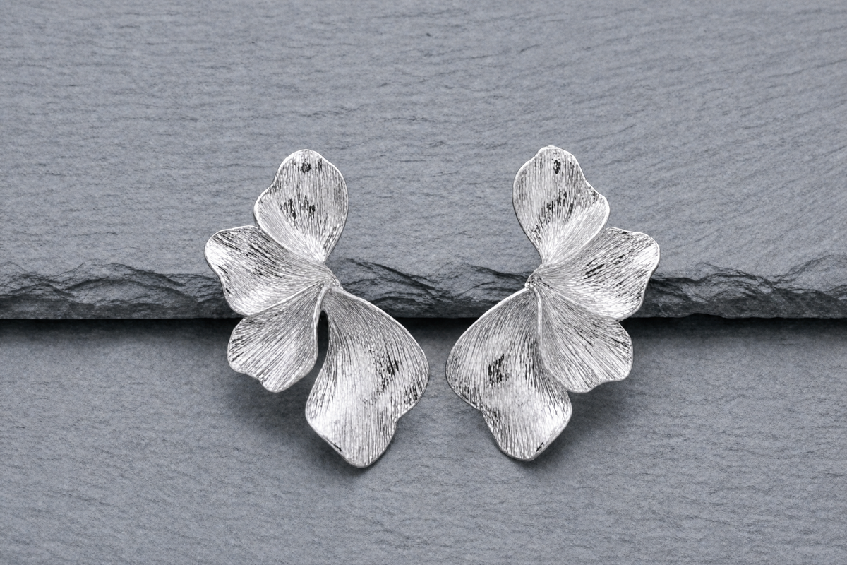 Textured Gold Flower Drop Earrings
