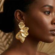 Textured Gold Flower Drop Earrings