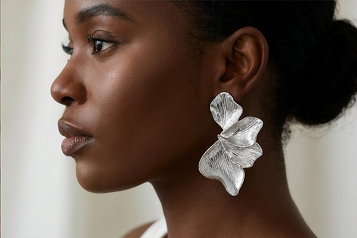 Textured Gold Flower Drop Earrings