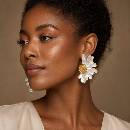 Luminous White Daisy Earrings