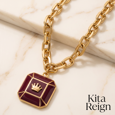 KITA REIGN Burgundy Gemstone Pendant Necklace