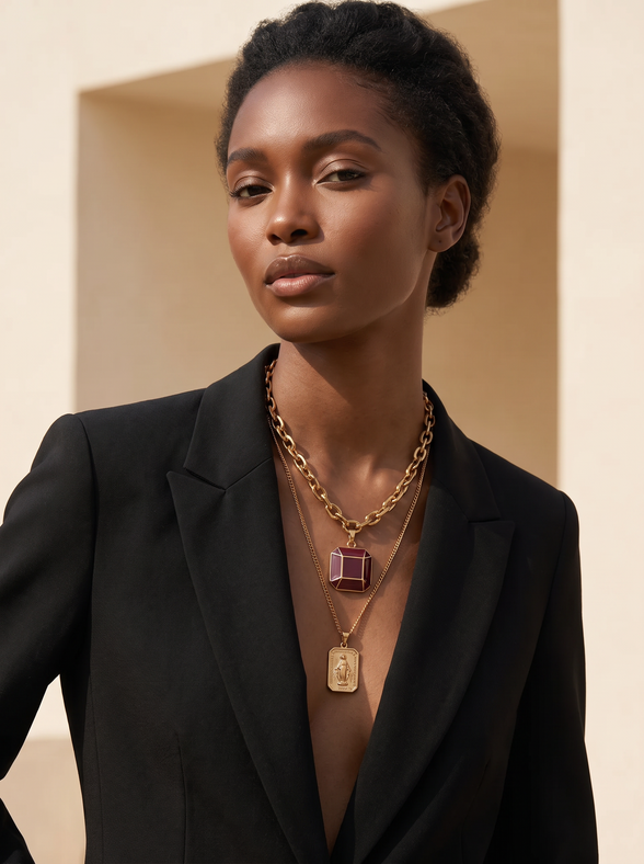 KITA REIGN Burgundy Gemstone Pendant Necklace